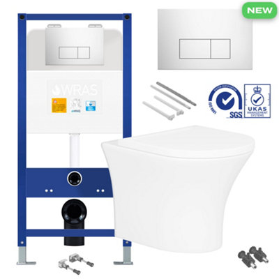 FNX Bathrooms Rimless Wall Hung Toilet Pan With Concealed Cistern FameChrome Flush Plate from B&Q