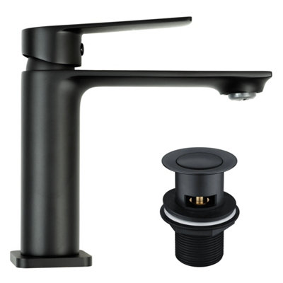 FNX Bathrooms Bubly Bathrooms Matt Black Blade Basin Sink Mixer Tap & Slotted Waste from B&Q