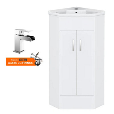 FNX Bathrooms Bubly Bathrooms™ Two Door Corner Vanity Unit & Basin Sink555mmGloss White With Chrome Tap from B&Q
