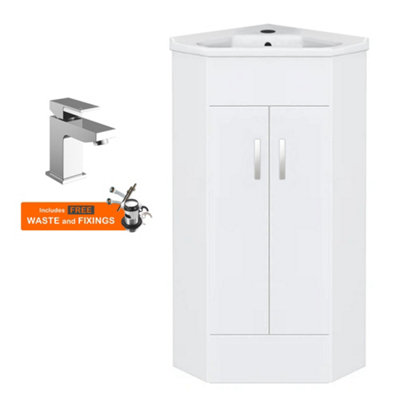 FNX Bathrooms Bubly Bathrooms™ Two Door Corner Vanity Unit & Basin Sink555mmGloss White With Chrome Tap from B&Q
