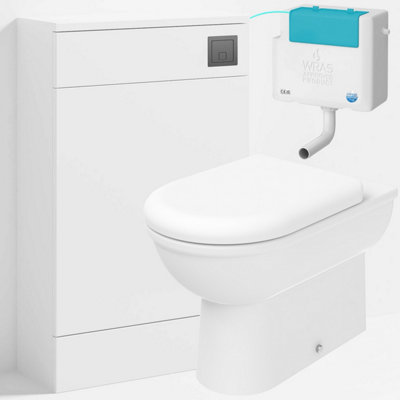 Bubly Bathrooms™ D Shape Back To Wall Toilet With 500mm Wc Unit & Side-Entry Concealed CisternSquare Gunmetal Dual Flush Plate from B&Q