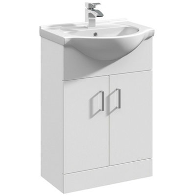 FNX Bathrooms Bubly Bathrooms™ White 550mm Two Door Bathroom Vanity Unit & Ceramic Basin Sink Storage Cabinet from B&Q