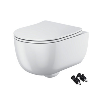 FNX Bathrooms Bubly Bathrooms™ White D Shape Rimless 2.0 Wall Hung Toilet Pan & Soft Close SeatHidden Fixation from B&Q