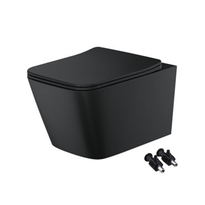 FNX Bathrooms Bubly Bathrooms™ Matt Black Square Rimless 2.0 Wall Hung Toilet Pan & Soft Close SeatHidden Fixation from B&Q
