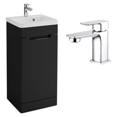 Fnx Bathrooms 400mm Compact Freestanding Bathroom Vanity Unit & Basin Set With Chrome Mono Mixer Tap & Waste from B&Q