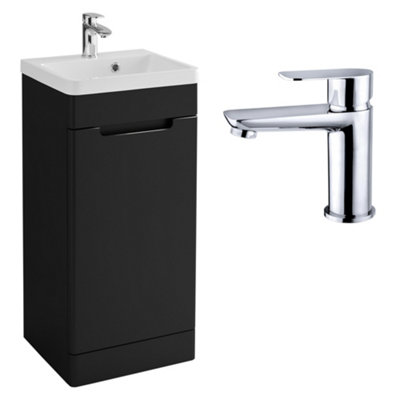 FNX Bathrooms 400mm Freestanding Bathroom Vanity Unit With BasinMatt BlackChrome Mono Mixer Tap & Slotted Waste from B&Q