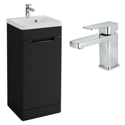 Fnx Bathrooms 400mm Matt Black Floor Standing Vanity Unit With BasinMixer Tap & Waste from B&Q
