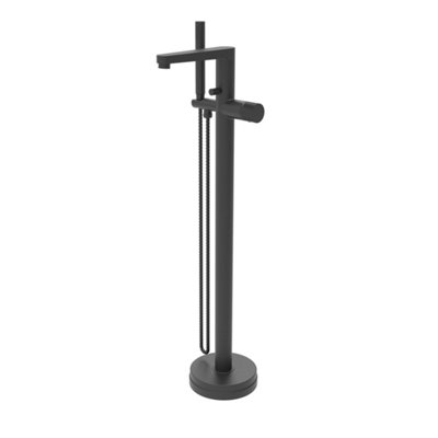 FNX Bathrooms Koko Matt Black Freestanding Bath Shower Mixer Tap With Fluted Handles & Shower Kit from B&Q
