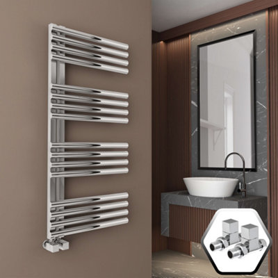 FNX Bathrooms Bubly 500X1100 Chrome Designer Towel Radiator With Square Valves & Oval Tubes from B&Q