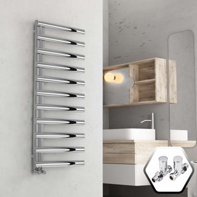 FNX Bathrooms Bubly Bathrooms 500X1200 Chrome Designer Towel Warmer Radiator With Oval Tubes & Straight Valves from B&Q