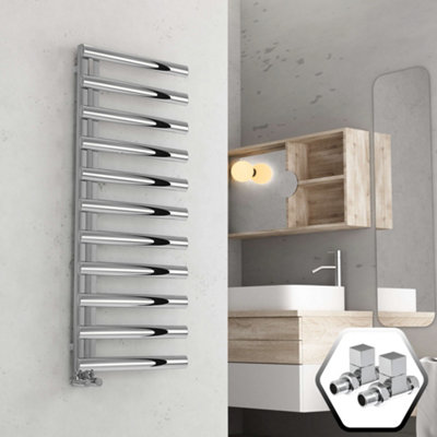 FNX Bathrooms Bubly Bathrooms™ 500X1200mm Designer Chrome Towel RadiatorSteel Ladder Rail With Oval Tubes & Square Valves from B&Q