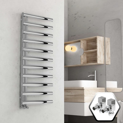 FNX Bathrooms Bubly Bathrooms 500X1200 Chrome Designer Towel Warmer Radiator With Square Angled Valves from B&Q