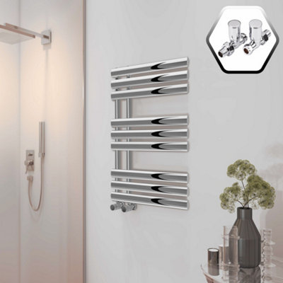 FNX Bathrooms Bubly Bathrooms™ Polished Chrome Designer Towel Rail Radiator500X1000mmWith Oval Tubes & Straight Valves from B&Q