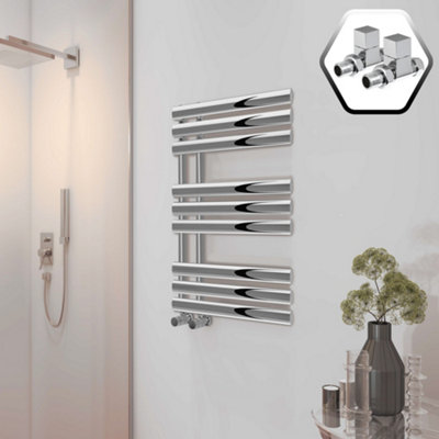 FNX Bathrooms Bubly Bathrooms 500X1000 Designer Chrome Towel Warmer Radiator With Square Straight ValvesModern Steel Ladder Rail from B&Q