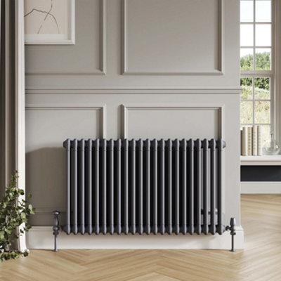 FNX Bathrooms Bubly Bathrooms Steel 2 Column Horizontal Radiator 600X636Anthracite With Matching Feet & Lifetime Guarantee from B&Q