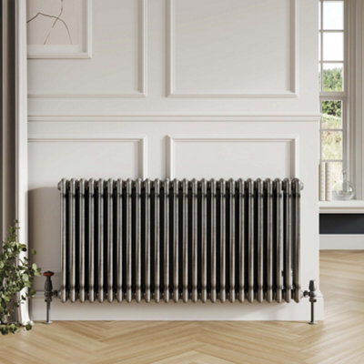 FNX Bathrooms Bubly Bathrooms™ Raw Metal Steel 3-Column Horizontal Radiator600X1010mmWith Matching Feet from B&Q
