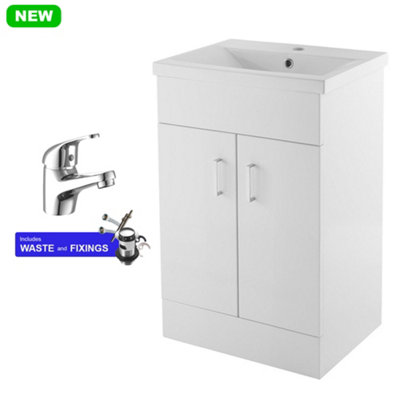FNX Bathrooms 500mm Gloss White Bathroom Vanity Unit With BasinSoft-Close Doors & Chrome Tap SetIdeal For Cloakrooms from B&Q