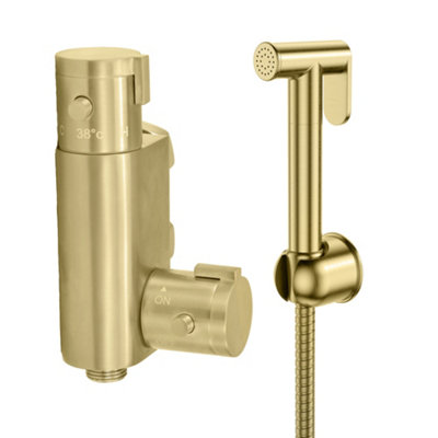 FNX Bathrooms Thermostatic Bidet Shower Mixer Tap & Handset With Valve SetBrushed Brass FinishWall Mounted from B&Q