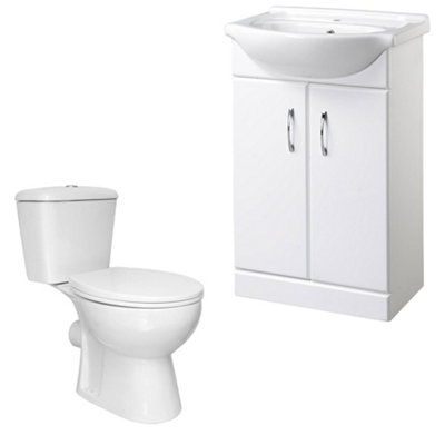 FNX Bathrooms Bubly Bathrooms™ 550mm Gloss White Vanity Unit & Close Coupled Wc Toilet Set With Dual FlushComplete Bathroom Suite from B&Q