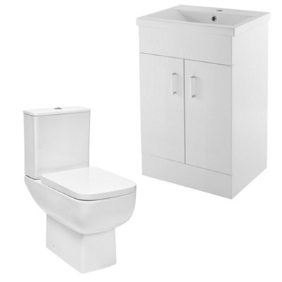 FNX Bathrooms Bubly Bathrooms™ 600mm Gloss White Vanity Unit & Close Coupled Wc Toilet Set With Dual Flush from B&Q