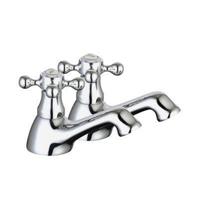 FNX Bathrooms Edwardian Traditional Basin Pillar Taps PairChrome Crosshead Handles For Hot & Cold from B&Q