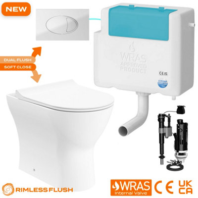 FNX Bathrooms Bubly Bathrooms™ Rimless Back To Wall Toilet With Soft Close Seat & Concealed Dual Flush Cistern SetChrome Plate from B&Q