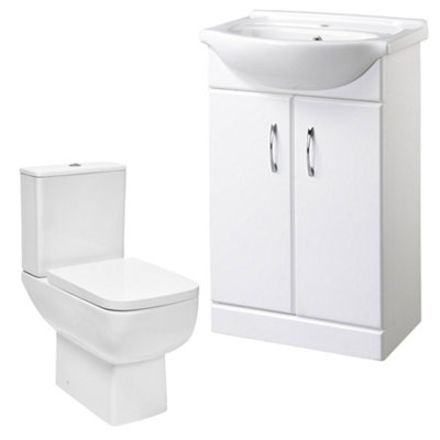 Bubly Bathrooms™ 550mm Vanity Unit And Close Coupled Wc Dual Flush Toilet SetGloss White from B&Q