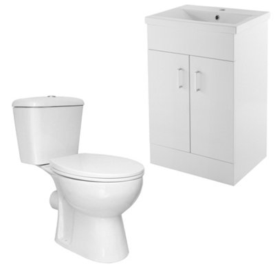 FNX Bathrooms Bubly Bathrooms™ 600mm Gloss White Vanity Unit & Close Coupled D-Shape Wc Dual Flush Toilet Set from B&Q