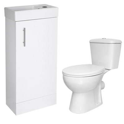 FNX Bathrooms Bubly Bathrooms 400mm Gloss White Vanity Unit & Close Coupled Wc Toilet Set With Dual Flush from B&Q