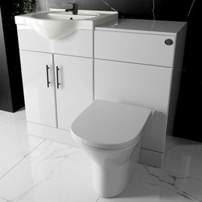 Bubly Bathrooms™ Saturn Furniture Set: Vanity Unit & Rimless Back To Wall ToiletSoft CloseMatt Black Tap & Waste. from B&Q
