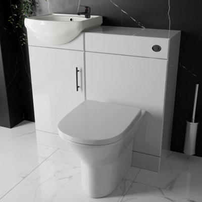 Bubly Bathrooms Sienna 903mm Gloss White Vanity Unit & Back-To-Wall Wc Toilet Set With Matt Black Tap & Rimless Toilet from B&Q