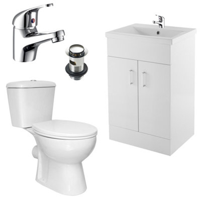 FNX Bathrooms Bubly Bathrooms™ 600mm White Vanity UnitD-Shape Wc & Chrome Tap SetComplete Bathroom Solution from B&Q
