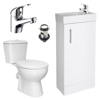 FNX Bathrooms Bubly Bathrooms™ Compact 400mm Freestanding Vanity UnitClose Coupled Toilet & Chrome Tap Set from B&Q