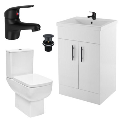 FNX Bathrooms Bubly Bathrooms™ 600mm Freestanding Gloss White VanityCeramic BasinWc & Matt Black Tap Set from B&Q