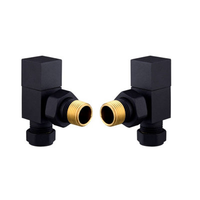 Fnx Bathrooms Matt Black Square Angled Manual Radiator Valve Set15mm Compression & 1/2" Bsp Thread from B&Q