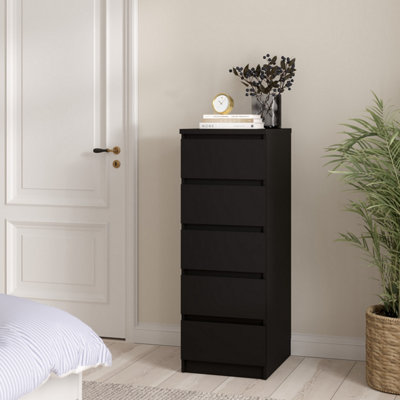 Furniture To Go Naia Narrow Chest Of 5 Drawers In Matt Black