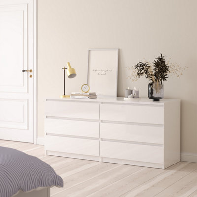 Furniture To Go Naia Wide Chest Of 6 Drawers (3+3) In White High Gloss (W) 153.8 X  (H) 70.1 X (D) 50Cm from B&Q