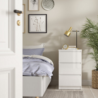 Furniture To Go Naia Bedside 3 Drawers In White High Gloss (W) 40.4 X  (H) 70.1 X (D) 50Cm from B&Q
