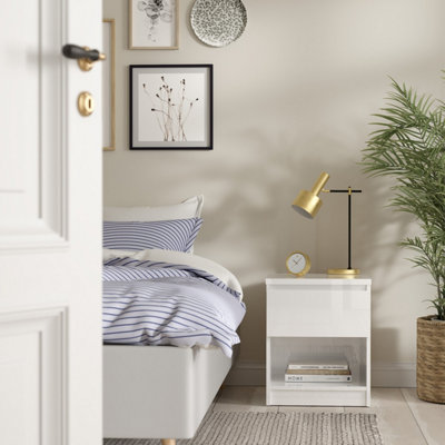 Furniture To Go White Naia Bedside 1 Drawer 1 Shelf In High Gloss - Manufactured Wood - 1 - Image 7