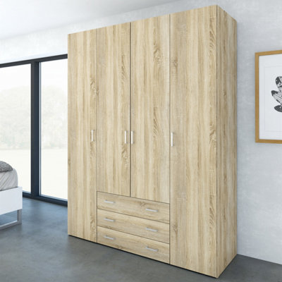 Furniture To Go Space Wardrobe4 Doors 3 Drawers In Oak 2000 (W) 154 X  (H) 200.4 X  (D) 49.5Cm from B&Q
