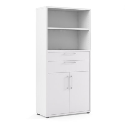 Furniture To Go Prima Bookcase 2 Shelves With 2 Drawers And 2 Doors In White