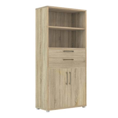 Furniture To Go Prima Bookcase 2 Shelves With 2 Drawers And 2 Doors In Oak