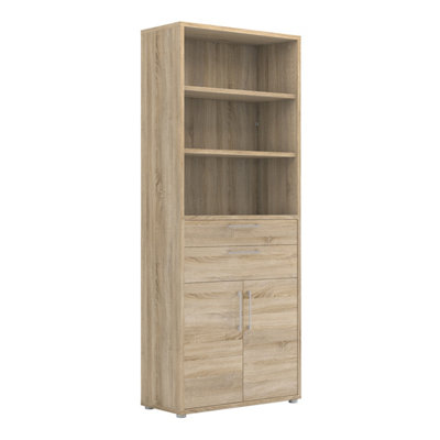 Furniture To Go Prima Bookcase 3 Shelves With 2 Drawers And 2 Doors In Oak