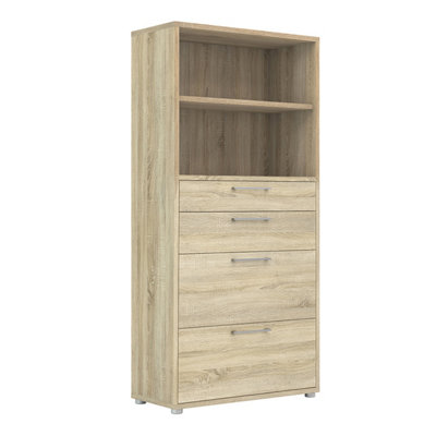 Furniture To Go Prima Bookcase 1 Shelf With 2 Drawers + 2 File Drawers In Oak