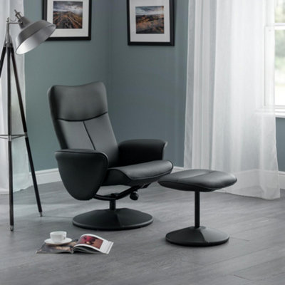 B&Q -  Lugano Reclining Armchair With Foot StoolBlack Pu Faux LeatherSwivelManual ReclineHeight: 95 X Width: 75 X Depth: 76Cm