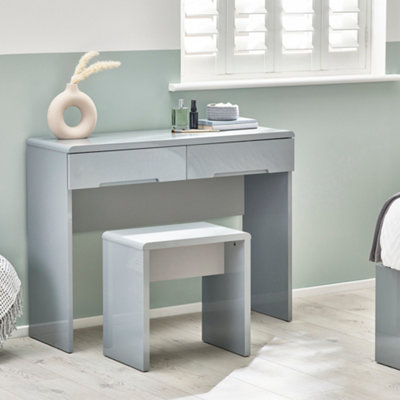 B&Q -  Manhattan Grey Gloss Dressing StoolWoodHeight: 46 X Width: 45 X Depth: 30Cm
