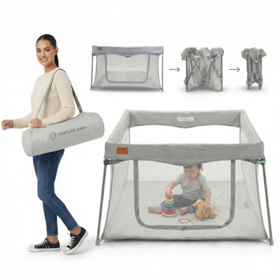 Venture All Stars Joy Square Baby PlaypenFoldableCompact For And Toddlers With Mesh SidesFitted MatZipper Door from B&Q