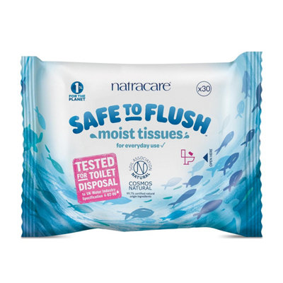  - Natracare Safe To Flush Moist Tissues 30 Wipe Pack Plastic Free Certified Flushable Of 4