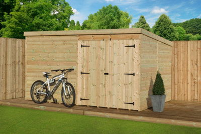 Empire Sheds Empire 4000  Pent 9X7 Pressure Treated Tongue And Groove Wooden Garden Shed Double Door Right (9' X 7' / 9Ft X 7Ft) (9X7)