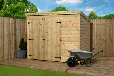 Empire Sheds Empire 4000  Pent 7X3 Pressure Treated Tongue And Groove Wooden Garden Shed Double Door Left (7' X 3' / 7Ft X 3Ft) (7X3)